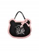 Gothic Style Cute Bear Shape White Printed Bear Pattern Lace Ruffled Bowknot Black Pink Shoulder Bag