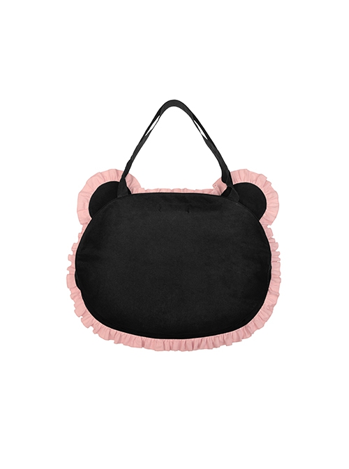 Gothic Style Cute Bear Shape White Printed Bear Pattern Lace Ruffled Bowknot Black Pink Shoulder Bag