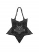 Gothic Style Five Pointed Star Shape Lace Ruffles Decorated Ribbon Bowknot Silver Cross Decorated Black Shoulder Bag