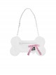 Gothic Style Chic Bone Shape Pink Ribbon Bowknot Metal Chain Decoration Plush White Crossbody Bag