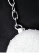 Gothic Style Chic Bone Shape Pink Ribbon Bowknot Metal Chain Decoration Plush White Crossbody Bag