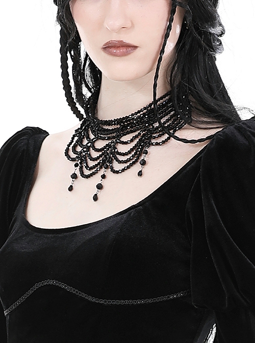 Gothic Style Multi Layered Retro Gorgeous Sexy Tassel Clavicle Chain Black Pendant Necklace