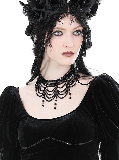 Gothic Style Multi Layered Retro Gorgeous Sexy Tassel Clavicle Chain Black Pendant Necklace