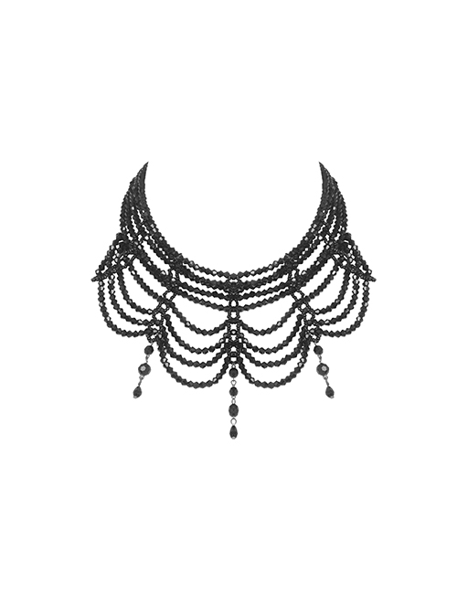 Gothic Style Multi Layered Retro Gorgeous Sexy Tassel Clavicle Chain Black Pendant Necklace