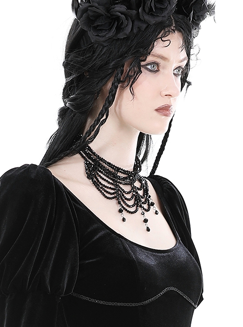 Gothic Style Multi Layered Retro Gorgeous Sexy Tassel Clavicle Chain Black Pendant Necklace