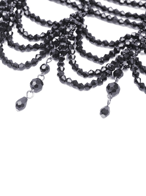 Gothic Style Multi Layered Retro Gorgeous Sexy Tassel Clavicle Chain Black Pendant Necklace