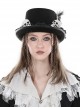 Punk Style Flowing Polyester Brim With Unique White Skull Flower Decoration Handsome Black Hat