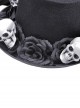 Punk Style Flowing Polyester Brim With Unique White Skull Flower Decoration Handsome Black Hat