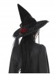 Gothic Style Velvet Pointed Delicate Lace Trimmed Black Red Rose Decorated Mysterious Black Witch Hat