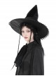 Gothic Style Velvet Pointed Delicate Lace Trimmed Black Red Rose Decorated Mysterious Black Witch Hat