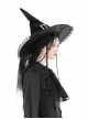 Gothic Style Velvet Pointed Delicate Lace Trimmed Black Red Rose Decorated Mysterious Black Witch Hat
