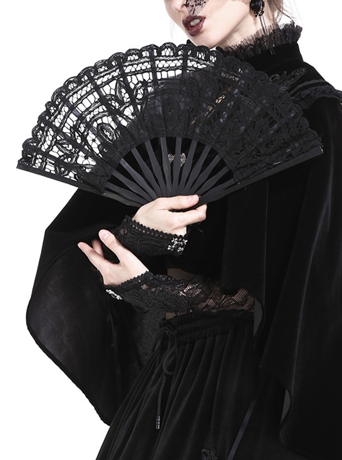 Gothic Style Elegant Mysterious Lace Hollow Black Fan