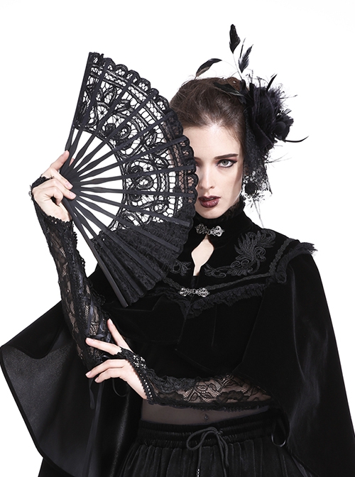 Gothic Style Elegant Mysterious Lace Hollow Black Fan