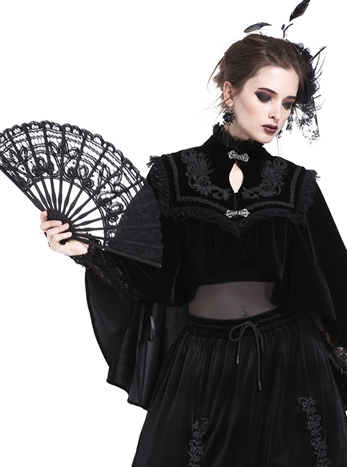 Gothic Style Elegant Mysterious Lace Hollow Black Fan