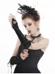 Gothic Style Dark Elegant Lace Decorated Metal Cross Embellished Velvet Straps Gorgeous Black Long Gloves