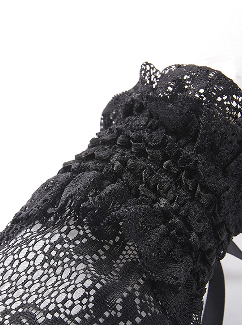 Gothic Style Elegant Lace Ribbon Elastic Adjustment Black Short Gloves