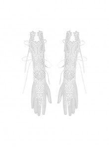 Gothic Style Hollow Mesh Exquisite Embroidery Elegant Ribbon Decorated White Long Gloves