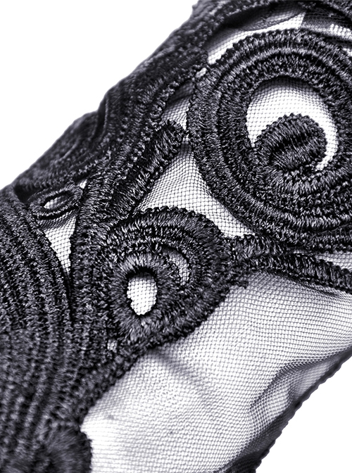 Gothic Style Hollow Mesh Exquisite Embroidery Ribbons Decorate Gorgeous Black Long Gloves