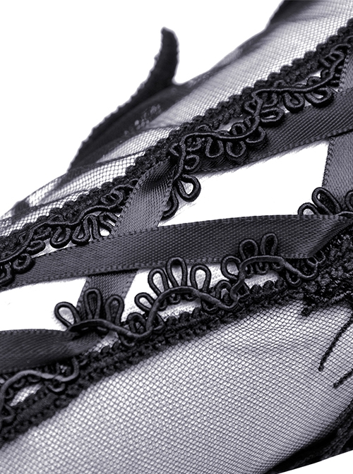 Gothic Style Hollow Mesh Exquisite Embroidery Ribbons Decorate Gorgeous Black Long Gloves