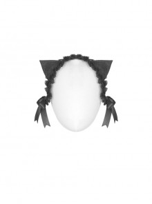 Gothic Style Cute Cat Ear Shape Lace Embellished Ribbon Bowknot Decorative Black Headband