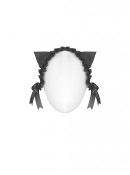 Gothic Style Cute Cat Ear Shape Lace Embellished Ribbon Bowknot Decorative Black Headband