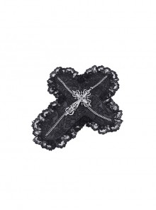 Gothic Style Cross Shape Exquisite Lace Surround Silver Cross Chain Embellished Dark Black Hairpin