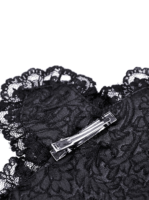 Gothic Style Cross Shape Exquisite Lace Surround Silver Cross Chain Embellished Dark Black Hairpin