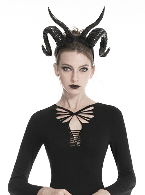 Gothic Style Dark Unique Mysterious Bold Textured Halloween Plastic Black Devil Horn Headband