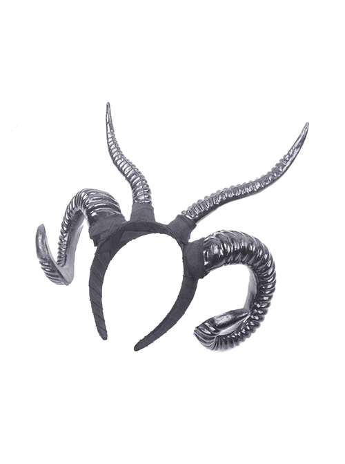 Gothic Style Dark Unique Mysterious Bold Textured Halloween Plastic Black Devil Horn Headband