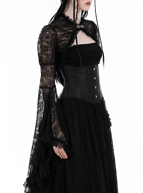 Gothic Style Sexy Elegant Romantic Floral Lace Mesh Translucent Retro Long Sleeve Shawl