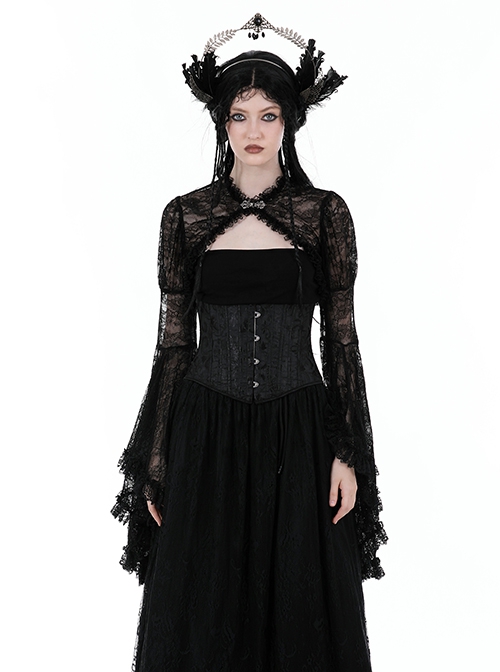 Gothic Style Sexy Elegant Romantic Floral Lace Mesh Translucent Retro Long Sleeve Shawl