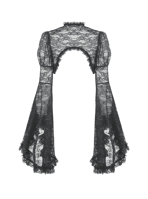Gothic Style Sexy Elegant Romantic Floral Lace Mesh Translucent Retro Long Sleeve Shawl