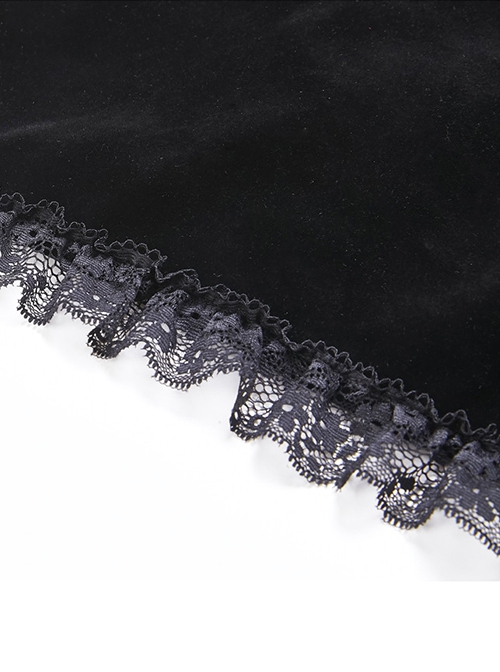 Gothic Style Gorgeous Black Velvet Chinese Knot Button Stand Collar Lace Ruffle Trumpet Sleeve Cape