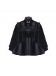 Gothic Style Elegant Embroidered Stand Collar Metal Plate Buckle Pleated Lace Embellished Velvet Short Cape