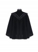 Gothic Style Elegant Embroidered Stand Collar Metal Plate Buckle Pleated Lace Embellished Velvet Short Cape