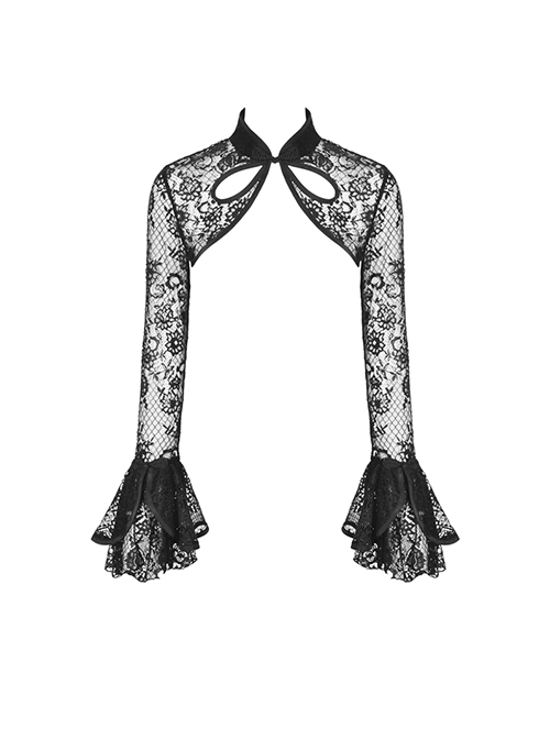 Gothic Chinese Style Sexy Lace Mesh Stand Collar Hollow Elegant Long Sleeve Cape