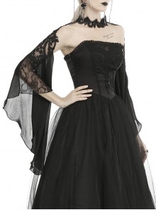 Gothic Style Exquisite Lace Tulle Splicing Big Sleeves Gorgeous Halter Neck Black Cape