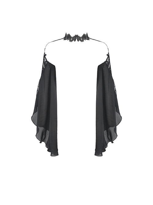 Gothic Style Exquisite Lace Tulle Splicing Big Sleeves Gorgeous Halter Neck Black Cape