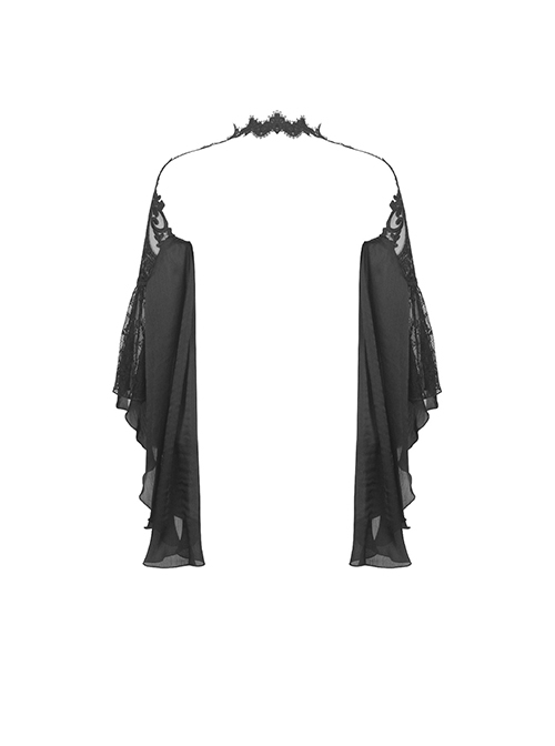 Gothic Style Exquisite Lace Tulle Splicing Big Sleeves Gorgeous Halter Neck Black Cape