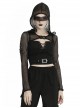 Punk Style Cool Sexy Hollow Fishnet Leather Hanging Ring Decorated Black Long Sleeves Hooded Cape