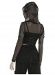 Punk Style Cool Sexy Hollow Fishnet Leather Hanging Ring Decorated Black Long Sleeves Hooded Cape