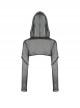Punk Style Cool Sexy Hollow Fishnet Leather Hanging Ring Decorated Black Long Sleeves Hooded Cape