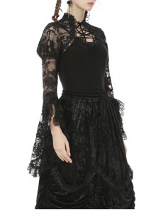 Gothic Style Retro Palace Mesh Lace Slim Sexy Strappy Gorgeous Black Cape