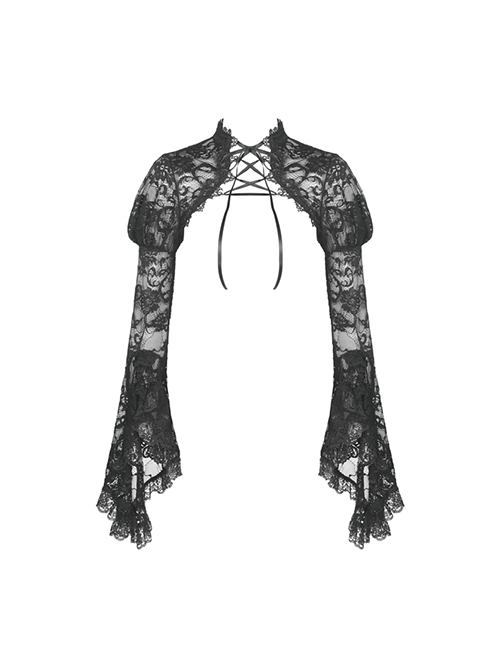 Gothic Style Retro Palace Mesh Lace Slim Sexy Strappy Gorgeous Black Cape