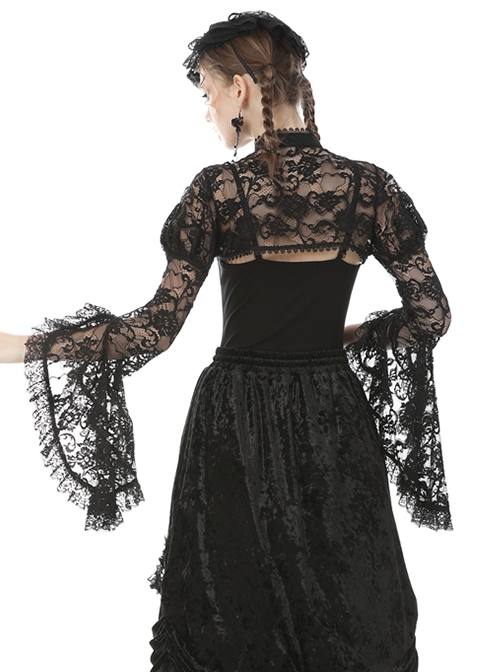 Gothic Style Retro Palace Mesh Lace Slim Sexy Strappy Gorgeous Black Cape