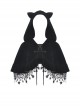 Gothic Style Cute Cat Ears Big Brim Gorgeous Star Tassel Black Velvet Hoodie Short Cape