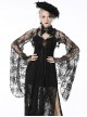 Gothic Style Dark Sexy Hollow Lace Mesh Trumpet Sleeve Butterfly Button Black Cape