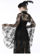 Gothic Style Dark Sexy Hollow Lace Mesh Trumpet Sleeve Butterfly Button Black Cape