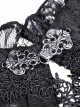 Gothic Style Dark Sexy Hollow Lace Mesh Trumpet Sleeve Butterfly Button Black Cape