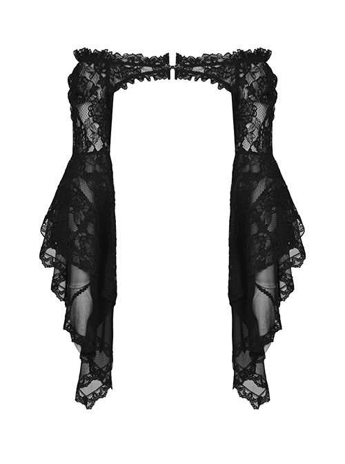 Gothic Style Gorgeous Dark One Shoulder Sexy Mesh Lace Retro Trumpet Sleeve Black Cape